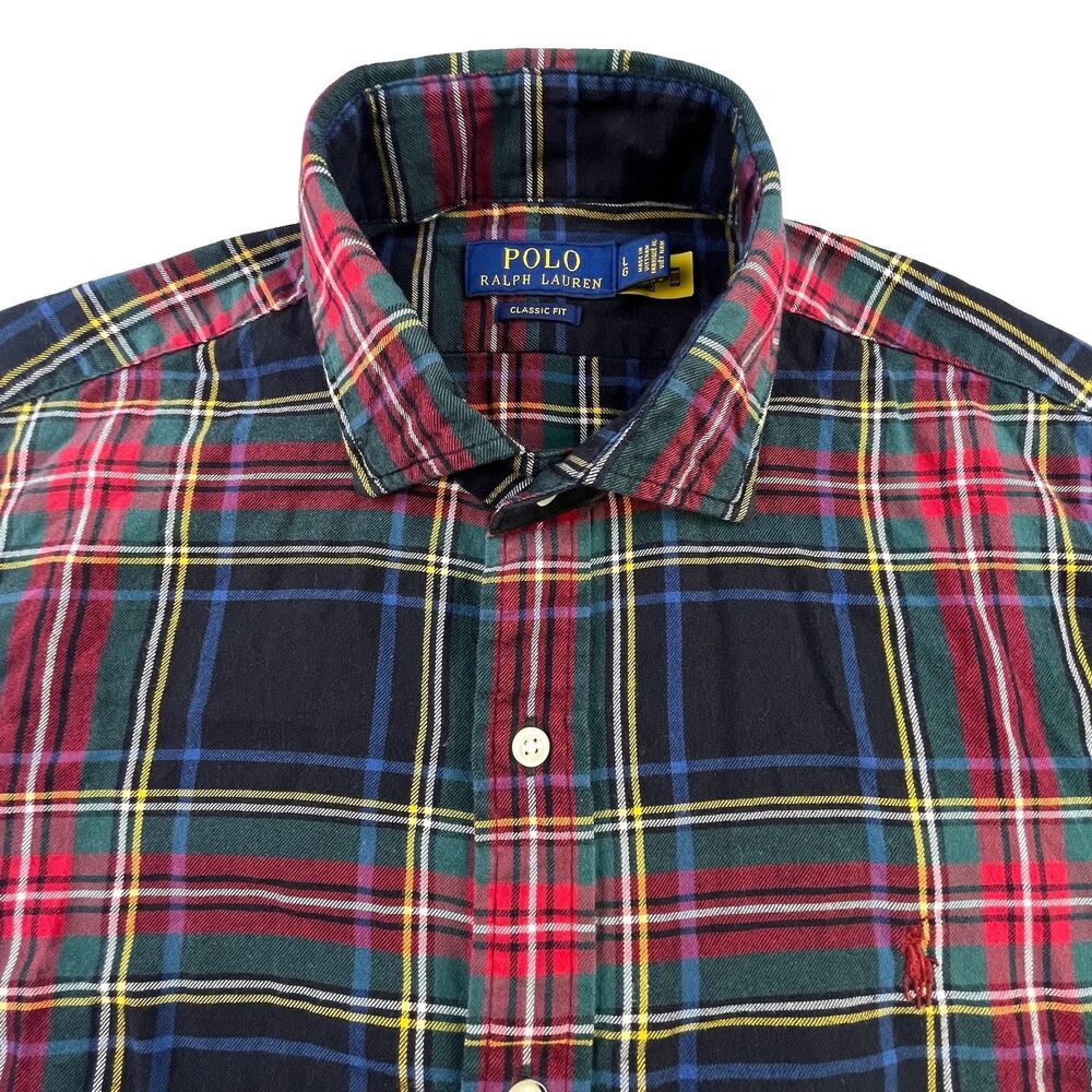 Polo Ralph Lauren Shirt Men L Plaid Classic Fit Oxford Long Sleeve Button Preppy
